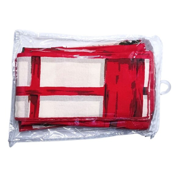 Lot Of 6 Vintage Christmas Cloth Dinner Napkins Set Red Trellis & Pine 16" x 16" - Picture 4 of 4